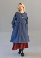 “Sylvi” striped/solid-colour, button-through linen dress - indigo blue