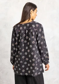 Blouse tissée "Ester" en lin - noir/motif