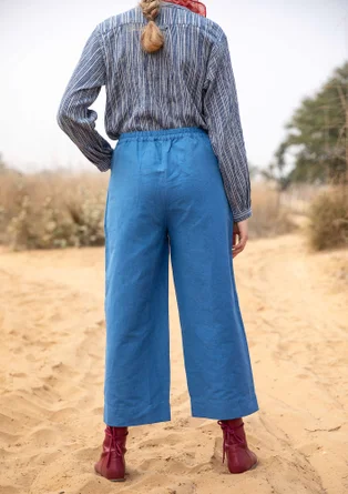 Woven linen/organic cotton trousers - flax blue