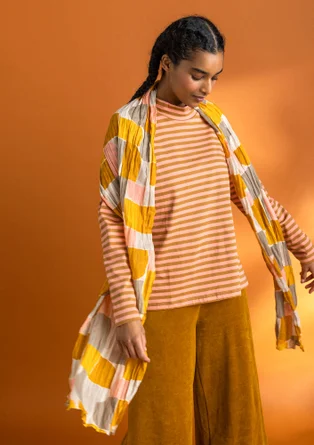 Striped organic cotton mock neck top - curry/lily