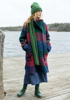 “Alberta” coat in recycled wool/recycled polyester - indigo/patterned