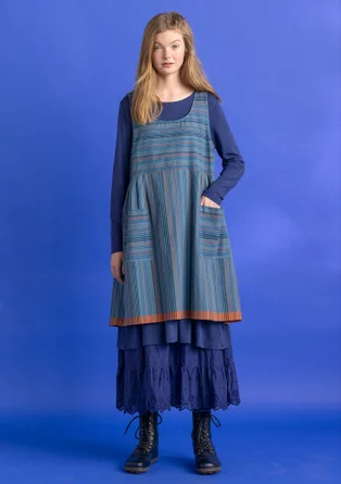 “Ava” woven organic cotton pinafore dress - flax blue