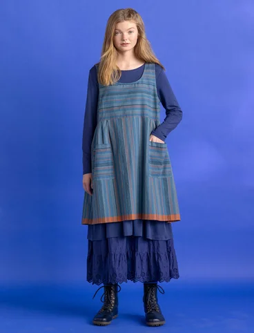 “Ava” woven organic cotton pinafore dress - flax blue