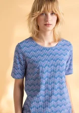 “Eleonora” jersey top in organic cotton/spandex - sky blue/patterned