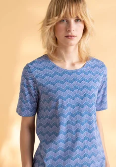 “Eleonora” organic cotton/elastane jersey top - sky blue/patterned