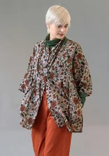 “Leah” floral/solid-colour organic cotton blouse - chestnut/patterned
