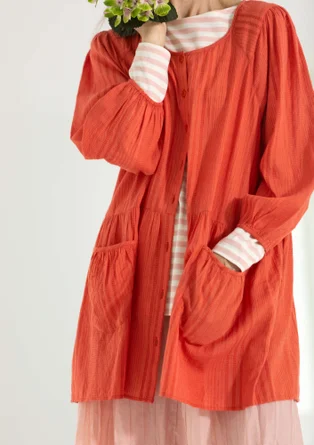 “Thea” woven organic cotton dobby smock blouse - apricot