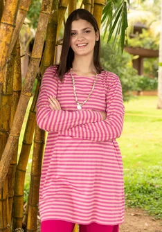 Striped jersey tunic in organic cotton - pink orchid