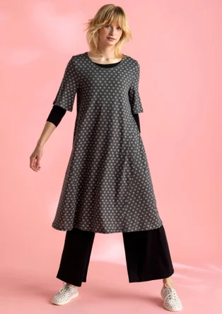 “Millie” organic cotton/modal jersey dress - ash grey/patterned