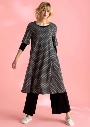 “Millie” organic cotton/modal jersey dress - ash grey/patterned