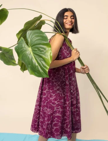 Vævet kjole "Lotus" i økologisk bomuld - vindrue/mønstret