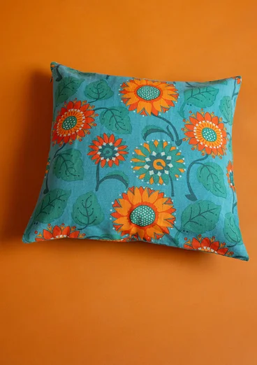 “Sunflower” organic cotton/linen cushion cover - turquoise