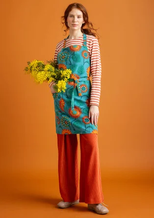 “Sunflower” organic cotton/linen apron - turquoise