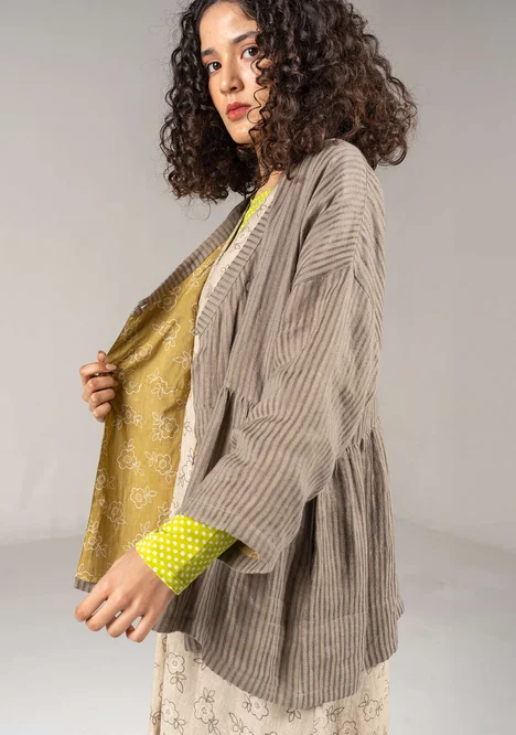 Woven “Bodil” jacket in linen - mole