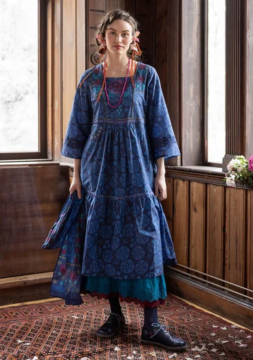 “Kamelia” woven organic cotton/silk dress - indigo blue