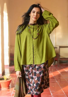 “Elin” dotted/solid-colour viscose/linen blouse - green pepper