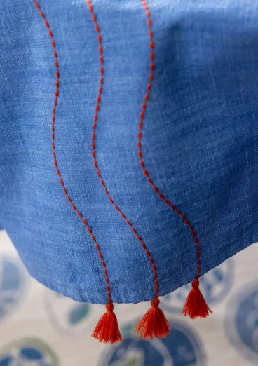 “Stitches” tablecloth in organic cotton - flax blue