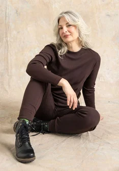 Ribbed organic cotton jersey leggings - dark aubergine