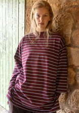Striped jersey tunic in organic cotton - aubergine/sea blue