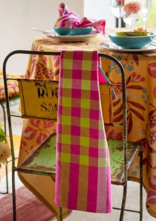 “Trellis” organic cotton tea towel - dark peony