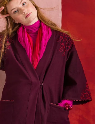 Veste kimono en coton biologique/lin - aubergine