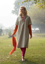 Cotton/linen dress with a collar - natural