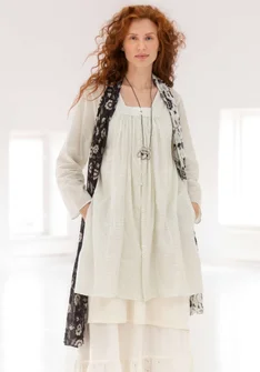 “Agnes��” woven organic cotton smock blouse - light grey/patterned