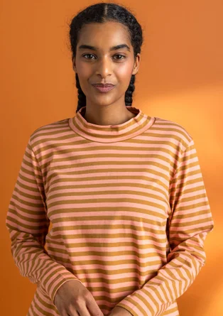 Striped mock turtleneck in organic cotton - curry/lily