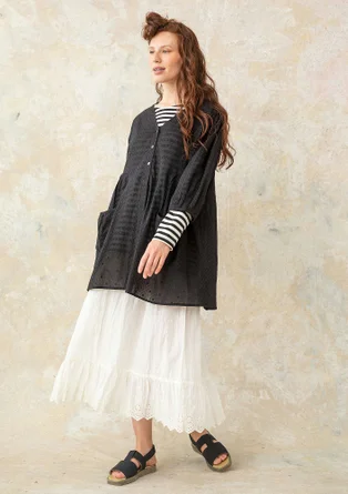 Woven organic cotton smock blouse - black