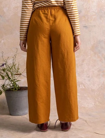 Pantalon en tissu de coton biologique/lin - moutarde