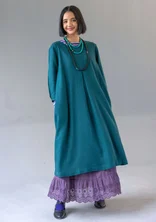“Elin” dotted/solid-colour viscose/linen dress - dark jade