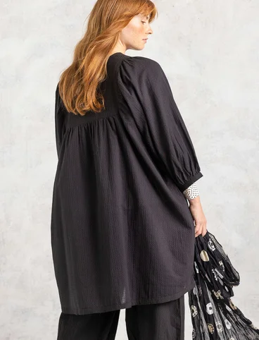 Vevd kjole «Hilda» i økologisk bomull - svart
