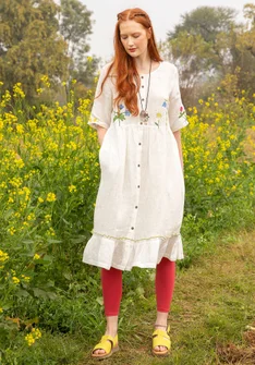 “Blombukett” woven linen dress - ecru