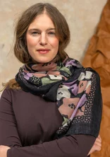 “Hillevi” viscose/wool, square, floral scarf - black