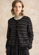 “Wilma” striped, dotted and solid-colored cardigan in lambswool - black/striped