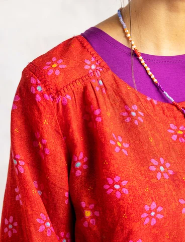 “Ester” blouse in woven linen - parrot red/patterned