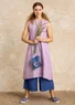 Woven linen dress (powder purple/striped S)