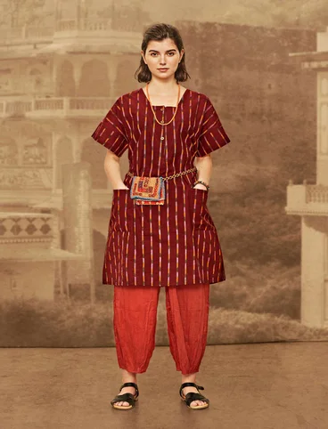 Robe "Ikat" en coton tissé - rouge garance