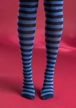 Striped organic cotton tights - indigo/flax blue