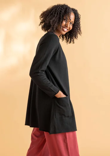 Long cardigan in organic wool - black