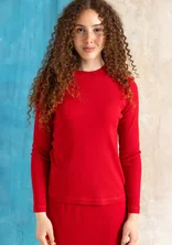 Long-sleeve mock neck top in organic cotton jersey - amaryllis