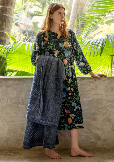 Block-printed “Peru” throw in organic cotton - indigo