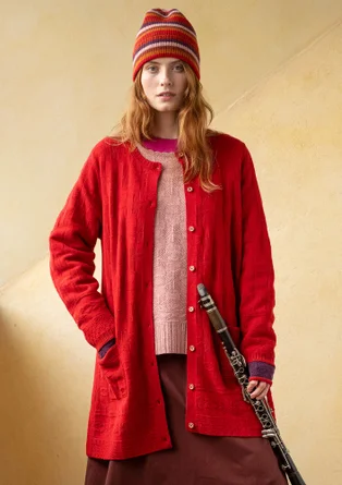 Langstrickjacke „Capella“ aus Lammwolle - tomate-melange