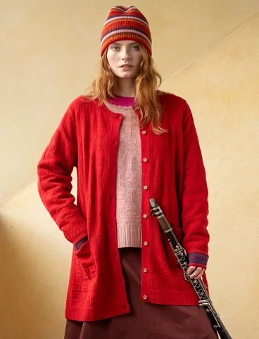 “Capella” long cardigan in lambswool - tomato/melange