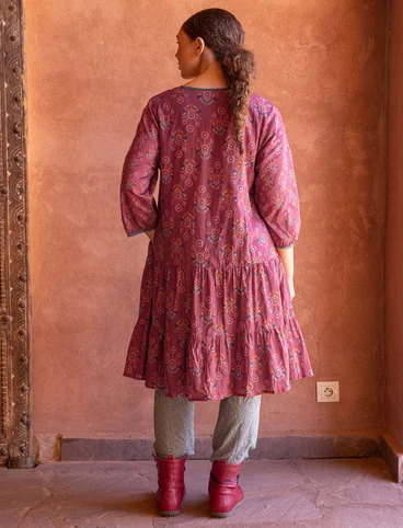 Vävd klänning "Damask" i ekologisk bomull - röd curry