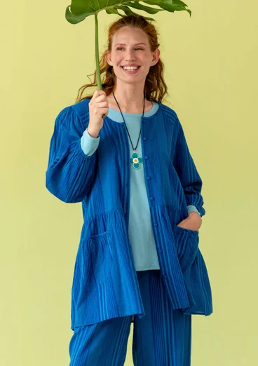 Dobbygeweven kunstenaarsblouse "Thea" van biologisch katoen - porseleinblauw