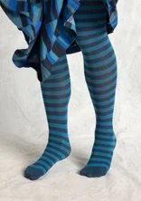 Striped tights in organic cotton - dark petrol blue/petrol blue
