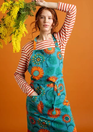 “Sunflower�” organic cotton/linen apron - turquoise