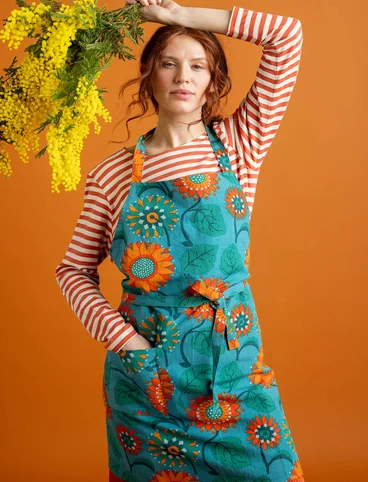 “Sunflower” apron in organic cotton/linen - turquoise