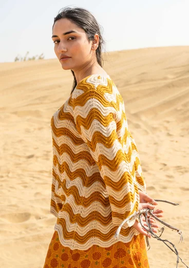 Tröja "Rose" i återvunnen bomull - senap/randig